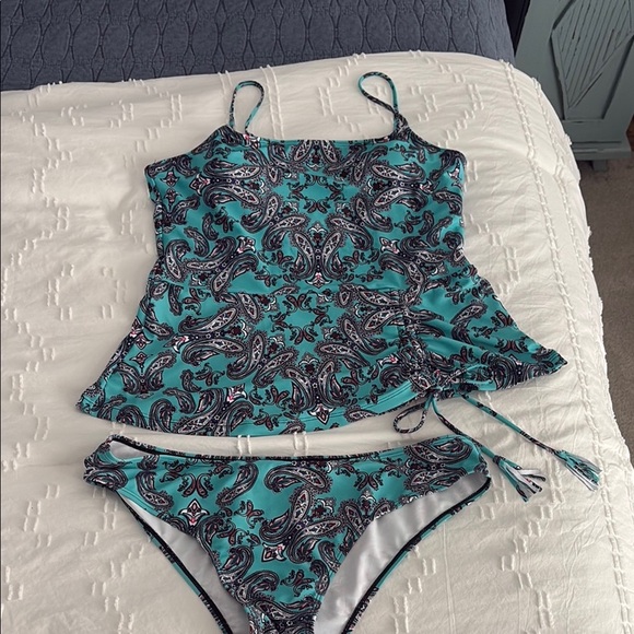 Paisley Tankini Set in Teal and Black | two piece swim set | NEW no tags - Picture 1 of 10